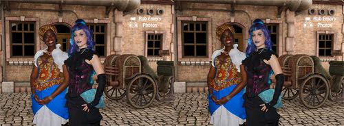 Victorian ladies by a steampunk cart